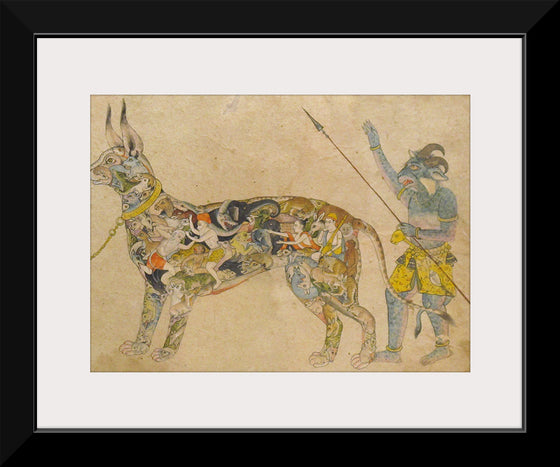 "Fictional cat detail from Pari holding a unique animal. 19th cent. Rajput style Bhopal museum"