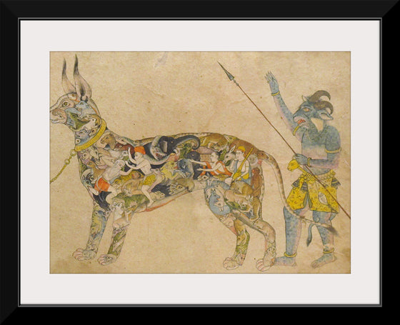 "Fictional cat detail from Pari holding a unique animal. 19th cent. Rajput style Bhopal museum"