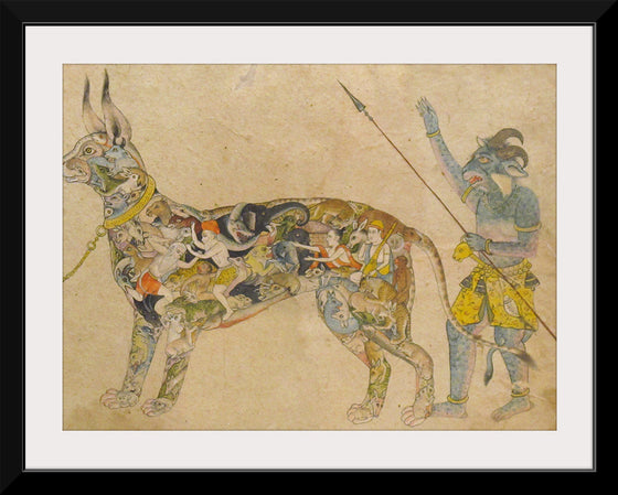 "Fictional cat detail from Pari holding a unique animal. 19th cent. Rajput style Bhopal museum"