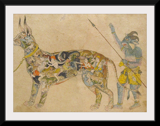 "Fictional cat detail from Pari holding a unique animal. 19th cent. Rajput style Bhopal museum"