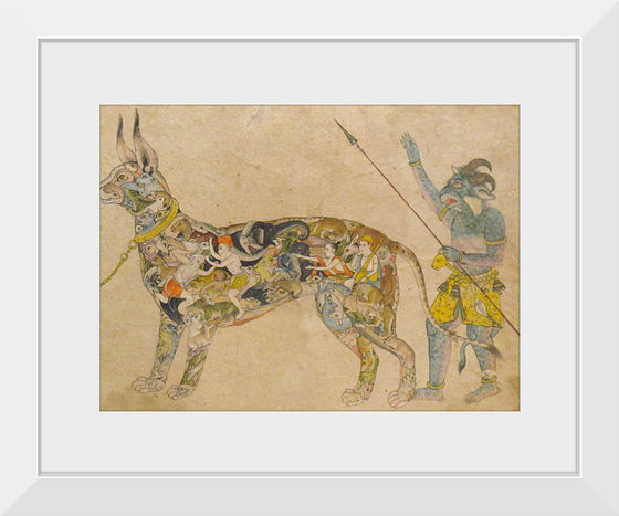 "Fictional cat detail from Pari holding a unique animal. 19th cent. Rajput style Bhopal museum"