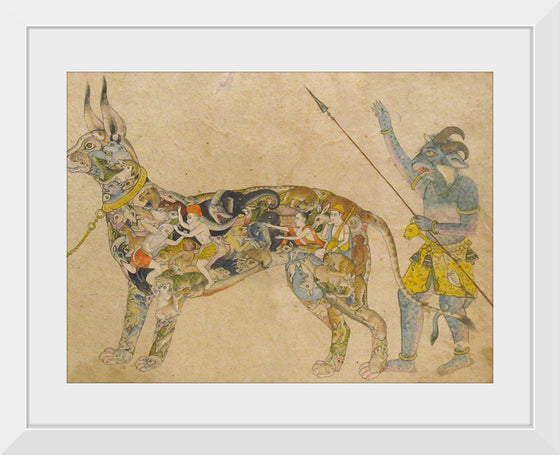 "Fictional cat detail from Pari holding a unique animal. 19th cent. Rajput style Bhopal museum"