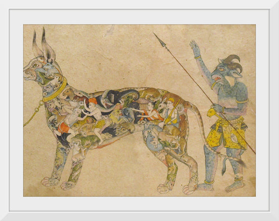 "Fictional cat detail from Pari holding a unique animal. 19th cent. Rajput style Bhopal museum"