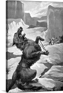  “Fenrir binded” is a stunning black and white print that captures the ferocity of the Norse wolf-god, Fenrir. The print showcases the moment when Fenrir is bound by the gods, with his mouth open in a roar and his body twisted in anger. 