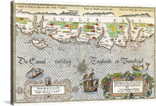  Step back in time with this exquisite print of a historical map, showcasing the intricate and detailed cartography of yesteryears. The artwork captures the essence of an era where sea exploration was at its peak, offering a glimpse into the majestic ships that sailed the English Channel. With every line and color meticulously crafted to represent towns and landmarks, this piece is not just a map but a work of art that tells tales of discoveries and adventures.