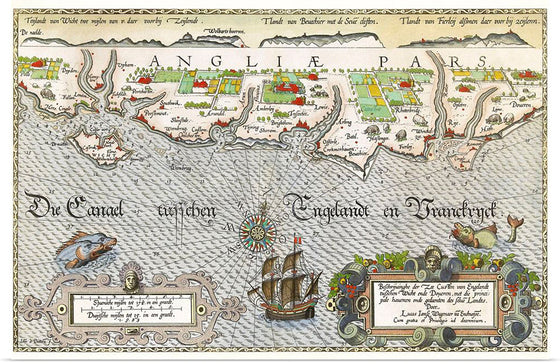 "Kaart van de Zuidengelse kust tussen de Isle of Wight en Dover", Joannes van Doetechum (I)