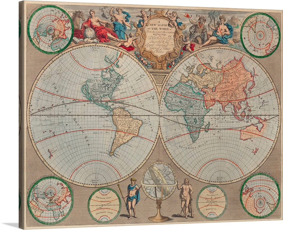 Embark on a visual voyage with "A New Map of The World: From The Latest Observations (1720)" by John Senex, now available as an exquisite print. John Senex, an 18th-century English cartographer, skillfully merged art and science, creating maps that not only navigated the world but also served as visual marvels, capturing the spirit of exploration during the Age of Enlightenment.