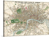 Immerse yourself in the intricate details of “Whitbread’s New Plan of London,” a captivating print drawn from authentic surveys. Each line, each curve, tells a story of the iconic city’s rich history and architectural splendor. The Thames River winds gracefully, a blue ribbon amidst the finely detailed streets and parks that have stood the test of time.