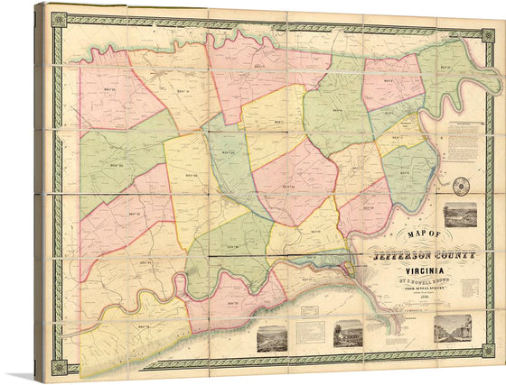 Step back in time with this exquisite print of an antique map of Jefferson County, Virginia. Every line, color, and detail is captured beautifully, offering a glimpse into the past with its intricate delineations and artistic renderings. The map’s muted tones and elegant design make it a perfect piece for historians, cartographers, or anyone with an appreciation for the rich tapestry of our world’s history. 