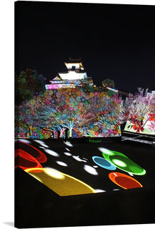  “Kakegawa Jo Projection Mapping” is a stunning and mesmerizing artwork that captures the beauty of the historic Kakegawa Castle in Japan. The artwork is a photograph of the castle at night, adorned with vibrant projection mapping that illuminates its structure and surrounding foliage. 