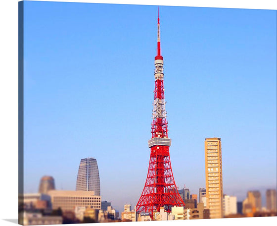 “Tokyo Landmarks” invites you to immerse yourself in the vibrant energy of Japan’s capital city. This exquisite print captures the iconic Tokyo Tower, standing majestically against a serene sky, embodying the harmonious blend of tradition and modernity that defines Tokyo. The tower’s intricate design and bold red color radiate against the cityscape, offering a visual journey to the heart of Tokyo.