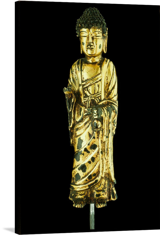 During the Unified Silla period, Buddhism was promoted not only for the salvation of individual worshippers but also for the Korean nation as a whole. Buddhist temples proliferated and bronze images were cast in great number. Artists created small statues like this for use on family altars. 