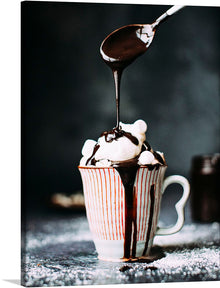  Indulge in the visual feast of “Sweet Euphoria,” a print capturing the divine moment of chocolate drizzle cascading over a mountain of marshmallows nestled in an elegant mug. Every strand of dripping chocolate and the soft, pillowy texture of marshmallows are rendered with exquisite detail, evoking the rich, sumptuous flavors that dance on your palate. 