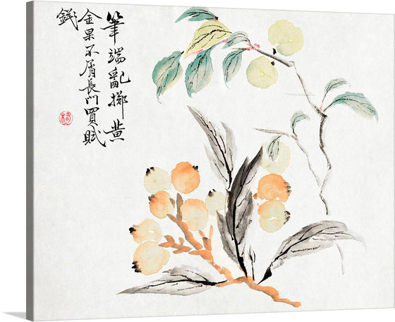 Immerse yourself in the serene beauty of “Loquat Tree of Japan” by Tsubaki Chinzan. This exquisite artwork is a traditional Japanese painting that captures the delicate elegance and vibrant energy of nature, bringing a touch of Japanese aesthetic into your space. 