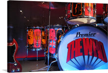  “Premier Drum-set ‘Pictures of Lily’ (1966-1967)” is a vibrant and eclectic artwork that encapsulates a pivotal era of rock ‘n’ roll history. The drum set was associated with Keith Moon, the legendary drummer of The Who.
