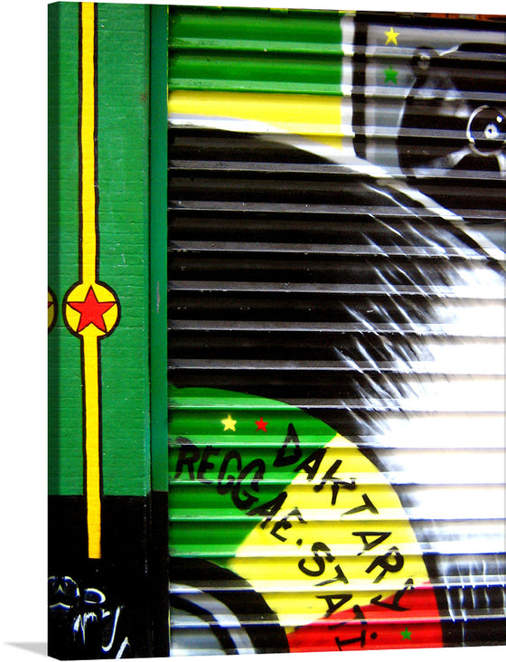 Step into a world of vibrant colors and artistic expression with this captivating image! Behold a striking green and yellow door adorned with mesmerizing graffiti. Immerse yourself&nbsp;and let&nbsp;your mind wander through the vibrant streets of artistic expression.