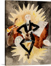 “Musician (1918)” by Charles Demuth is a stunning piece of art that captures the essence of musical artistry through its dynamic composition and harmonious color palette. The central figure, adorned in classic attire, exudes an aura of elegance and sophistication. Surrounded by iconic musical instruments and engulfed in a radiant glow, the musician becomes a visual melody that dances across the canvas.