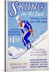 “Skiing in the East” is a captivating artwork that transports you to the serene and exhilarating slopes of the Eastern United States. With its vintage charm, this print encapsulates the thrill of skiing amidst picturesque landscapes. The bold typography, classic illustration style, and a palette that mirrors the crisp winter atmosphere make it a timeless piece. It’s not just art; it’s an experience—a nostalgic journey to when skiing was a newfound joy.