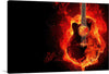 Ignite your space with raw passion and musical intensity. This captivating print features an acoustic guitar, its wooden body ablaze in vibrant orange flames. Set against a pitch-black canvas, the guitar becomes a symbol of both destruction and creation. 
