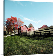  This artwork, “Grouping of Small Barns in Monroe County, West Virginia,” by Carol M. Highsmith, is a breathtaking representation of the beauty of rural America. The image captures an idyllic autumnal scene set in Monroe County, West Virginia, where three red barns are prominently featured.