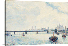  “Charing Cross Bridge, London” by Camille Pissarro is a beautiful impressionist painting of the iconic bridge in London. The painting captures the essence of the city with its soft colors and dreamy atmosphere. 