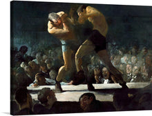   The painting depicts a boxing match at an athletic club in New York City owned by Tom Sharkey, a former heavyweight champion. The painting’s smoky, atmospheric haze and Bellows’s painterly technique and rendering of the crowd owe much to the great 19th-century French painter and caricaturist, Honoré Daumier. 