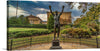 Capture the essence of triumph and resilience with this exquisite print of the iconic statue, set against the majestic backdrop of a neoclassical building. The artwork encapsulates a moment of victory, as the bronze figure raises its fists in jubilation amidst a serene garden setting. Every detail, from the intricate design of the statue to the lush greenery and architectural grandeur, is rendered with stunning clarity.
