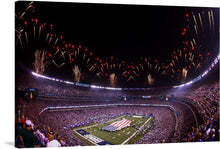  This stunning print, “New York Giants versus Dallas Cowboys”, captures the electrifying atmosphere of a classic NFL showdown. The MetLife Stadium comes to life, brimming with fans whose cheers echo the unyielding spirit of competition. Fireworks light up the night sky, casting a mesmerizing glow that illuminates the field below where legends clash and histories are written.