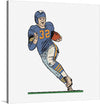 This vibrant print captures the essence of a football player in action. The dynamic illustration showcases a player sprinting across a green field, clutching a football in their right hand.