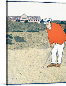  Immerse yourself in the serene world of golf with this exquisite print, capturing a golfer poised and ready to make his swing. The artwork, characterized by its minimalist yet expressive style, uses a harmonious blend of textures and muted tones to evoke a sense of calm focus. The distant clubhouse, rendered with delicate lines and details, stands as a silent witness to the golfer’s solitary pursuit of perfection. 