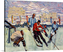  Dive into the dynamic world of ice hockey with the “Maximilian-Schels Eishockey” artwork. This vibrant print captures the intense energy and movement of a live game, with players in mid-action against a backdrop of an excited crowd and grand architecture. The artist’s use of bold strokes and vivid colors brings to life the passion and excitement that defines this beloved sport. 