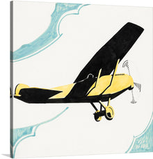  “Aircraft” is a print created by Reijer Stolk, a Dutch graphic artist, painter, sculptor, and inventor. The artwork depicts a vintage airplane in a yellow hue, with a strikingly bold and elegant design. 