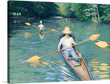  Adorn your space with the serene beauty encapsulated in this exquisite art print. The artwork captures a tranquil scene of individuals leisurely rowing their boats on a calm, reflective river, surrounded by lush greenery. The painter’s masterful strokes bring to life the gentle ripples in the water and the dappled sunlight filtering through the trees, casting an enchanting glow on the scene.