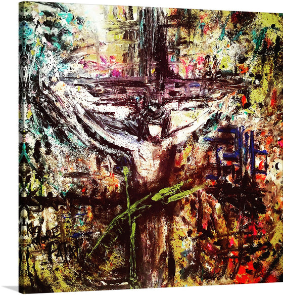 “Harmony of Redemption”—that’s what “The Way The Last Lamb The Lord” by Bryan Carter embodies. Dive into this mesmerizing masterpiece, where tumultuous emotions dance across the canvas. Vibrant splashes of color collide against darker tones, creating an intense atmosphere. In the center, an abstract figure stretches out, arms wide—a poignant echo of sacrifice and strength.