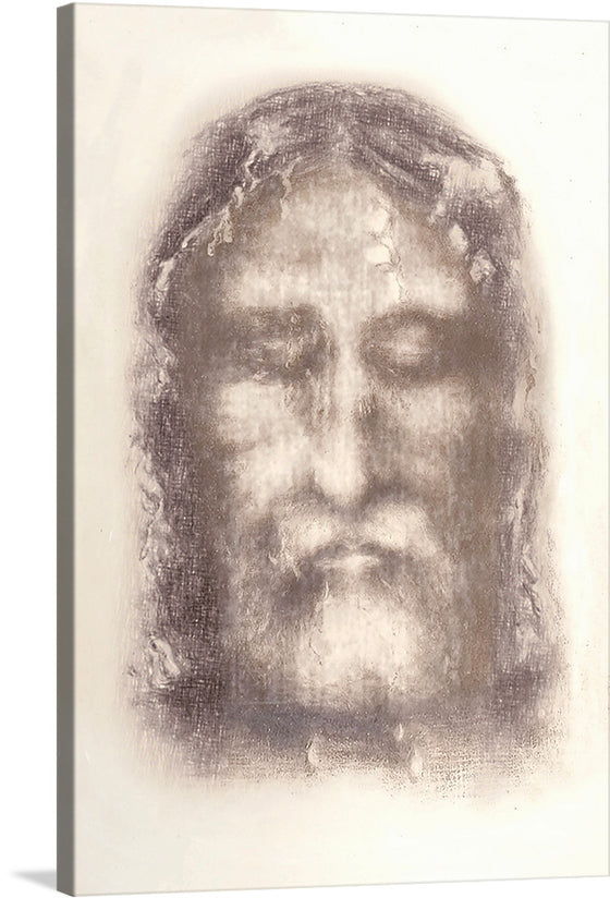 This iconic artwork, “Holy Face of Jesus from Shroud of Turin (1909)” by Secondo Pia, captures the profound spirituality and mystery surrounding one of the most revered relics in Christian faith. The artwork is a photographic negative of the Shroud of Turin, which is believed to be the burial cloth of Jesus Christ. 