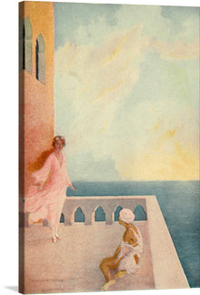  The Jewish Fairy Book captures the wonder and excitement of childhood. The image depicts a young woman standing on a balcony, looking out at a magical world of fairies and other fantastical creatures.