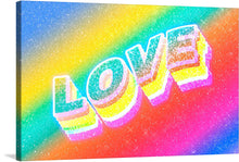  “Love Word 3D” is a vibrant and uplifting artwork that captures the essence of love in a contemporary design. The word “LOVE” stands bold and resplendent, crafted in three dimensions with each letter filled with multiple colors creating an effect similar to glitter or sparkle.