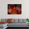 "Fireworks above courthouse building, USA"