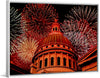 "Fireworks above courthouse building, USA"