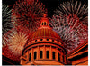 "Fireworks above courthouse building, USA"