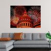 "Fireworks above courthouse building, USA"