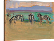  This artwork, titled “Zebras (1909),” is a captivating print that brings the untamed elegance of Africa into your space. The artwork captures a tranquil moment where three zebras graze peacefully against a backdrop of rolling plains and distant horizons. Every stroke, every hue, echoes the natural symphony of life on the savanna—a dance between the wild and the graceful, strength and vulnerability.