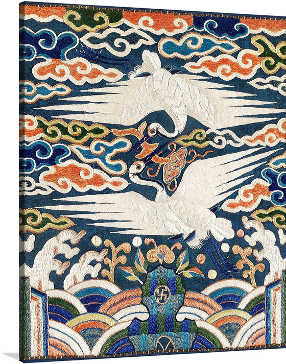 This captivating print showcases a Badge (Hyungbae) of Upper Civil Rank from the Joseon dynasty (1392–1910). Crafted in the late 19th century, this exquisite piece features intricate silk embroidery on silk damask.