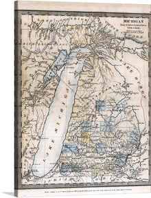  Step back in time with this exquisite print of an antique map of Michigan, meticulously detailed and beautifully aged to perfection. Every line, curve, and letter tells a story of a bygone era, offering not just a piece of art but a slice of history to adorn your walls. The intricate details showcase the Great Lakes and surrounding areas with an authenticity that transports you to the 19th century.