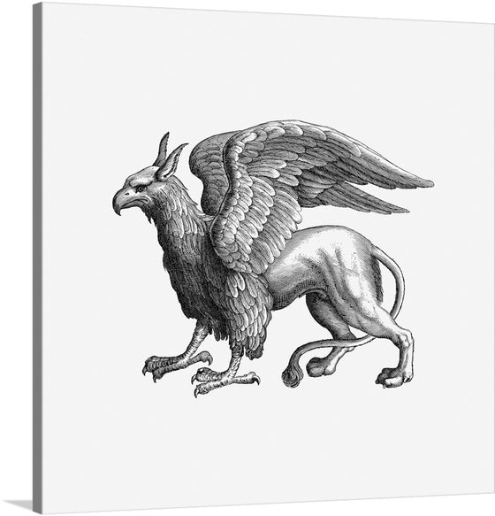 Unleash the power and majesty of myth into your space with this exquisite print, featuring a meticulously detailed griffin. Every feather and fur is rendered with astonishing clarity, bringing this legendary creature to life. The griffin stands as a symbol of strength and majesty, its eagle’s wings spread wide in flight, while its lion’s body is poised with graceful strength. 