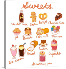  Indulge in the delightful charm of this “Sweet Doodles!” art print. Each illustrated treat, from the frothy pink ice cream to the golden-baked bread, is rendered with a whimsical touch that evokes the warm, fuzzy feeling of a childhood spent in grandma’s kitchen. 