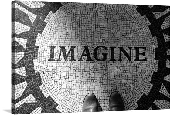 Step into a world where imagination knows no bounds with this exquisite print of a timeless mosaic artwork. The intricate black and white tiles spell out “IMAGINE”, inviting viewers to unlock the depths of their creativity and envision a world unbound by the ordinary.