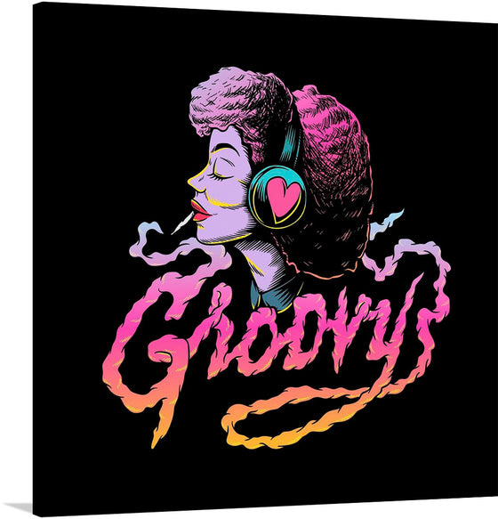 “Groovy” is a captivating piece of artwork that embodies the essence of rhythm and soul. The print features a stylized profile of a person adorned with headphones, immersed in the euphoria of music. The vibrant hues of pink, yellow, and blue intertwine to create an electrifying visual experience that pulsates with energy.