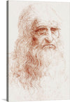 This is Leonardo da Vinci's famous Self-portrait created in 1512. Leonardo da Vinci was an Italian polymath of the High Renaissance who was active as a painter, draughtsman, engineer, scientist, theorist, sculptor, and architect. Leonardo is identified as one of the greatest painters in the history of art and is often credited as the founder of the High Renaissance.