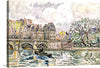 “Paris: Le Place Dauphine” is a stunning artwork that captures the timeless elegance and vibrant energy of Paris. The painting depicts a scenic view of Le Place Dauphine in Paris, with a stone bridge spanning across a body of water, possibly a river. Classic Parisian buildings with intricate designs are visible behind the bridge, painted in various shades indicating different materials or lights. 